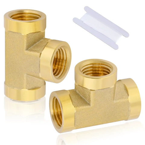 Beefy Two Pack One Quarter Inch NPT Female Brass Tee Fittings Three Way Street Tee Barstock Forged Brass Pipe Fittings Female