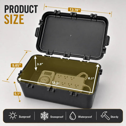 Heavy Duty Outdoor Electrical Box Enclosure 2 Pack Waterproof GFCI Adapter Cover For Power Strips And Extension Cords Built Like A Tank To Give You Rock Solid Weather Protection Always product size diagram with dimensions.