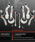 Top Shelf 8 Piece Front Suspension Kit With Lower Forward And Rearward Control Arms Engineered For Sick Handling And Durable Daily Driving On Mercedes Benz Cars: detailed kit parts featuring tie rod ends, control arms, and sway bar links.