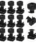 50 Pack Server Rack Cage Nuts And Mounting Screws Kit With Ultra Heavy Duty Metal Washers For Network Switches And Server Cabinets Built Damn Tough Fits Like A Charm And Delivers A Hell Of A Secure Hold Every Time - close-up of black mounting screws with square nuts.