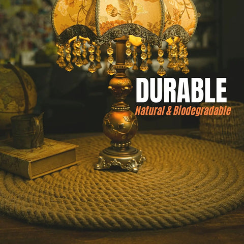 Vintage lamp on table with Heavy Duty 20mm Natural Fiber Rope For Crafts And Outdoors Twisted 4 Strand Manila Style Jute decor