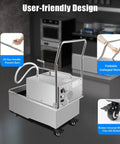 High Capacity Commercial Kitchen Deep Fryer Oil Filter Machine 550W Stainless Steel Mobile Cart with foldable handle design.