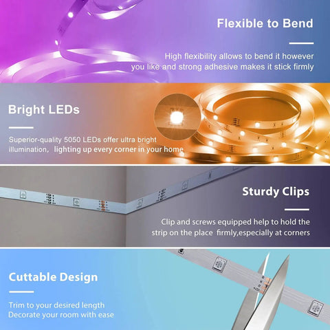 Flexible 130Ft LED Strip Lights For Bedroom With App Control, Music Sync, Color Changing LED Strips, Remote Included
