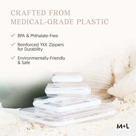 Top Shelf Hard Sided Clear Zipper Boxes For Quick Storage And Road Trips, Nail The Mess With BPA Free Plastic Pencil Case And Toiletry Bag, Hella Durable Two Piece XS Bundle stacked on a light background.