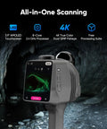 Handheld LiDAR Scanner With Embedded 4K Camera For Seamless 3D Scanning And Architectural Drafting featuring a 3.9" AMOLED touchscreen and control buttons.
