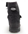 Back view of Rock Solid Ice Grip Winter Hiking Boots With 32 Replaceable Aluminum Studs, durable black nylon construction.