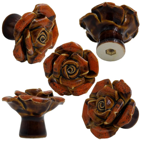 Top Shelf Vintage Floral Ceramic Cabinet Knobs And Dresser Drawer Pulls In Radiant Red featuring rose design with durable ceramic construction.