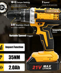 Rugged 21V Cordless Drill Kit Featuring Rechargeable Batteries And Quick Release Keyless Chuck, showcasing key features and design.