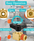 Heavy Duty Brass 4 Pack Air Compressor Drain Valve Set for 1/4 Inch NPT Ports, shown with easy operation instructions.
