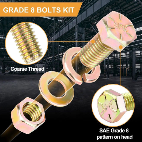 Tough As Nails Heavy Duty Assorted Hex Nut And Bolt Kit Packed With 626 Pieces Grade 8.8 High Tensile Steel Yellow Zinc Plated bolts and washers