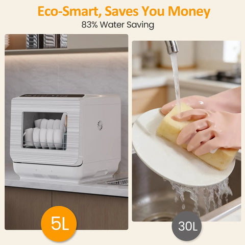 Top Tier Portable Countertop Dishwasher For Apartments And Dorms Featuring Plug And Play Setup, 5L capacity, reducing handwashing.