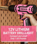 Badass Pink 12V Cordless Drill Driver Kit for Women With Legit Storage Case Built for Weekend Warriors and DIY Besties Ready to Nail Any Home Project Smooth Operator Heavy Duty Repair Tool Set Renewed, compact drill with pink design.