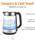 Electric Kettle With Glass Carafe For Tea And Coffee, BPA Free, Fast Boil, Auto Shut Off, 1.7 Liter, 1500W, Black And Silver