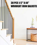 Top Shelf 30 Pack Of 44 Inch Wrought Iron Balusters With Badass Satin Black Finish installed in modern staircase.