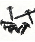 Close-up of 340 Piece Black Zinc Plated Self-Tapping Screw Set M3 To M4.8 For Metal Plastic And Wood with flat heads.