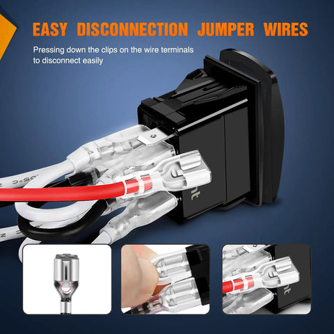 No Nonsense Reverse Polarity Switch 20A 12V 7 Pin Momentary On Off On Rocker Toggle Controller with jumper wires for easy disconnection.