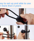 Heavy Duty Ball Bungee Cords Set With 30 Pieces In 3 Sizes 6 Inch 9 Inch And 11 Inch Ball Bungee Balls wrapped around a pole