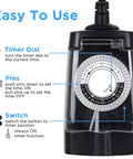 Heavy Duty Waterproof Outdoor Light Timer 24 Hour Dual Socket Plug With 48 Settings For Christmas Lights Pool Pumps And Garden Irrigation showing timer dial and settings.