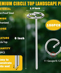 Set Of 150 Heavy Duty Circle Top Landscape Fabric Stakes And Pins 6 Inch Galvanized Weed Barrier Stakes With Removal Tool