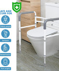 Heavy Duty Toilet Safety Rail For Seniors With Adjustable Height And Width Frame No Nonsense Support Handles Up To 350 Lbs Non Slip Bathroom Grab Bar beside toilet.