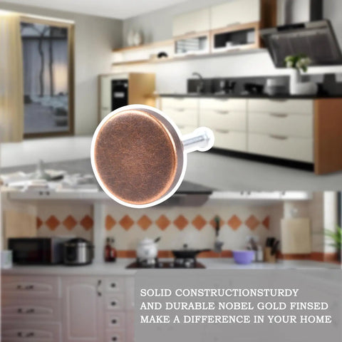 Premium Zinc Alloy Drawer Knobs And Cupboard Pulls With Screws Attached Vintage Round Brass Cabinet Handles For Kitchen Furniture And Bedroom Dressers Clean Setup displayed in modern kitchen.