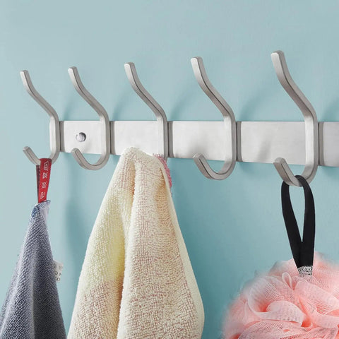 Heavy Duty Wall Hooks 23 Inch Coat Rack Wall Mount With Eight Hooks, Stainless Steel 304 Silver Hanger for towels and bags