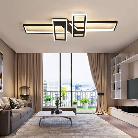 35 Inch Remote Dimmable LED Ceiling Light Fixture For Bedroom Living Room And Kitchen, Modern Flush Mount Square Chandelier