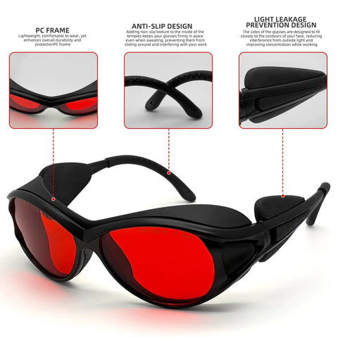 Heavy Duty OD6 Plus Laser Safety Glasses Pulling Double Duty With Kickass Blue Green UV Filtering To Protect Your Peepers On Every Serious Cnc Or Fiber Workshop Build, showing lightweight design and anti-slip features.