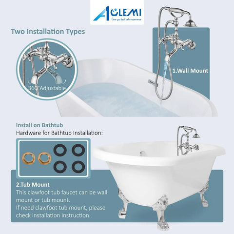 Polished Chrome Tub Filler And Wall Mount Faucet Set With Handheld Shower Sprayer And Tub Spout Double Cross Handles Installation Guide