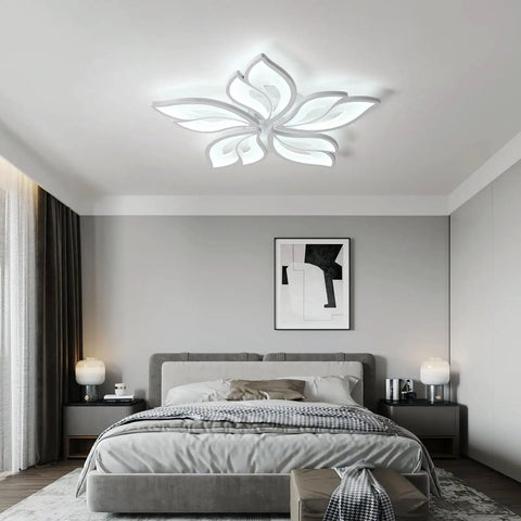 Flower Shaped Ceiling Light Dimmable Modern Ceiling Lamp with Remote Control LED Fixture in bedroom setting