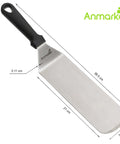Stainless Steel Spatula Set For Grill And Griddle Heavy Duty Hibachi Style Spatula Turner with measurements, black handle