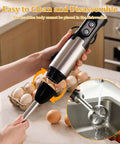 Heavy Duty Stainless Steel Immersion Blender With Turbo Control And Versatile Attachments For No Sweat Smoothie Blending Silky Soups Creamy Shakes And Easy Kitchen Work being disassembled for easy cleaning.