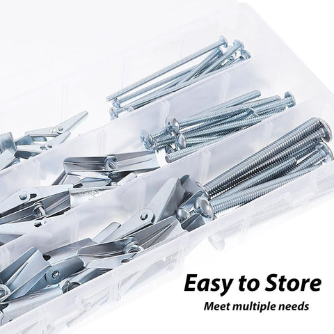Heavy Duty Toggle Bolt Kit For Drywall With Carbon Steel Wall Anchors And Wing Nuts 48 Piece in storage box