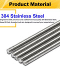 Five M3x0.5x300mm stainless steel fully threaded rods with right-hand threads (304 SS)