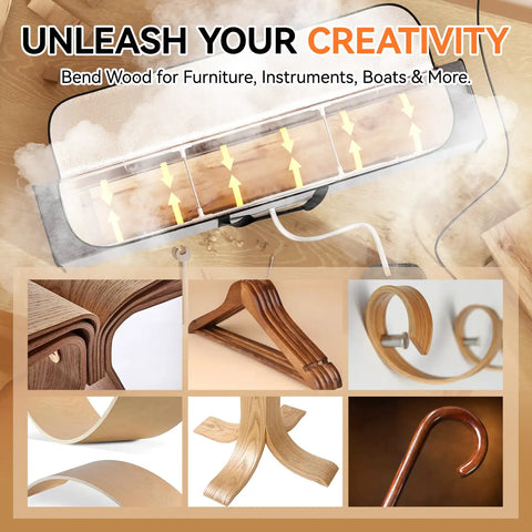Superior Professional Grade Wood Bending Steam Box Kit 55 Inch Extra Large Plank Steamer with projects made from wood.