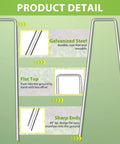 Heavy Duty 12 Inch Landscape Staples U Shaped Ground Stakes Galvanized 8 Gauge Steel For Outdoor Decor Irrigation Tubing Fences Weed Barriers Garden Netting And More Available In 12 25 50 100 200 Packs product details showing galvanized steel, flat top, sharp ends.