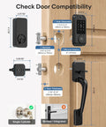 Illustration showing door compatibility measurements for Hassle Free Wifi Smart Front Door Lock Kit With Keyless Entry Deadbolt Handle Smart App Control Remote Unlock Real Time Activity Logs And Super Smooth Security Upgrade.