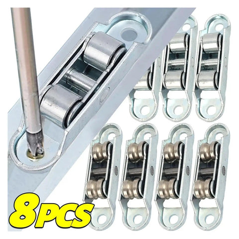 Top Notch Smooth As Butter Silent Glide Pulley Wheels For Sliding Doors And Windows Heavy Duty U Type Rollers Whisper Quiet Furniture Track Hardware Easy Swap Out Set Of Eight Pieces showing two rollers and eight total.