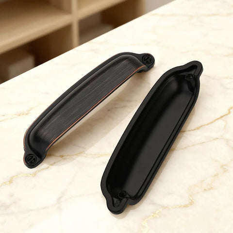 Oil Rubbed Bronze Cup Pulls, 3 3 4 Inch size, zinc alloy for cabinets on marble countertop, vintage design, heavy duty.