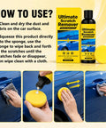 2 Set Car Scratch Repair Paste Quick Fix Detailing Kit For Cars And Vehicles Removes Hard Scuff Marks Restores Paintwork Showing Badass Gloss And Ready For Long Drives, showing application steps.