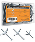 Badass Drywall Anchor Kit With Toggle Bolts And Screws Featuring A 28 Piece Three Size Assortment For Hollow Walls showing toggle bolts in a storage box.