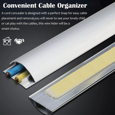 Self Adhesive Metal Cable Concealer For Floors And Desks Black Aluminum Cord Hider In Seventy Nine Inch Run open view