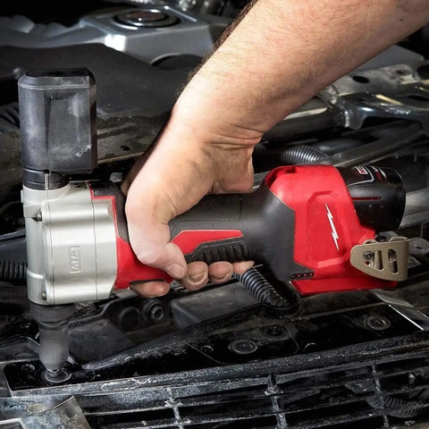 Killer Grade Cordless Rivet Tool Fits Milwaukee M12 12V Systems; compact size for pulling fasteners with a sturdy grip.