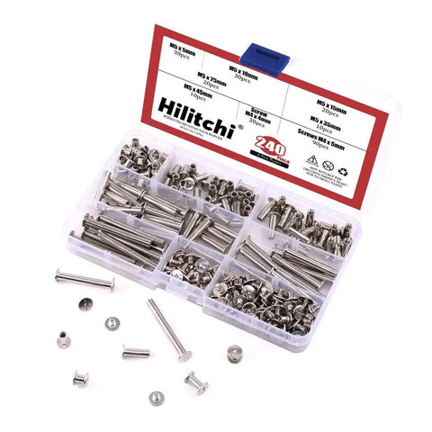Get Your Hands on These Badass M5 Chicago Binding Screws Assortment Packing 240 Pieces Of Phillips Heads And Extenders in a clear organizer box.