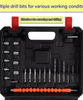 Rock Solid Brushless Cordless Drill Driver With Beast Mode Torque Controls And Smooth Variable Speed Dial For Heavy Duty Job Site Use And Weekend Shop Grinds drill bit set in black case with various sizes for versatile applications.