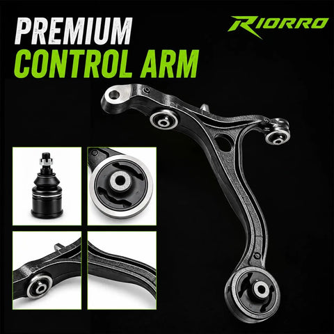 Handle Like A Dream With This Front Upper Lower Suspension Kit For Honda Accord 2008 To 2012 Featuring Control Arms Ball Joints Sway Links And Tie Rods To Smooth Out Every Road Bump - Premium Control Arm close-up image with greased ball joint.