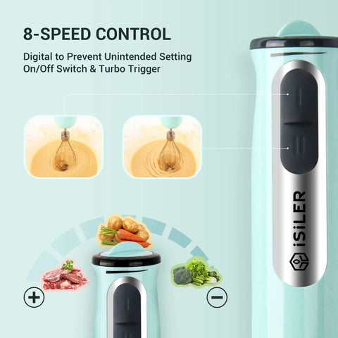 All-In-One 5-In-1 Immersion Hand Blender With 500W Power And Quick-Connect Attachments 8-speed control panel close-up