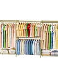 Kickass Heavy Duty Portable Closet Rack With Adjustable Metal Shelves Freestanding Clothes Organizer displaying various hanging clothes and folded items.