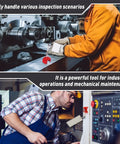Worker using 2 Pack Rectangular Inspection Mirrors With Magnetic Base Dual Universal Joints 360 Degree Adjustable Welding And Mechanical Repair Mirrors 4 By 2 Inch on machinery for inspection in industrial setting.