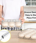 Person holding auto rolling egg holder for fridge with 36 egg capacity two layer clear egg organizer bin with lid